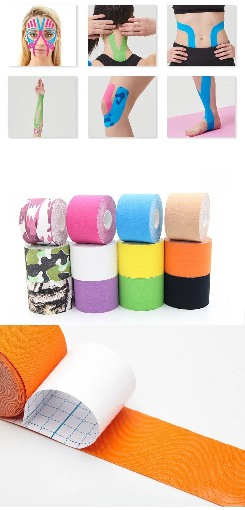Kinesiology Tape Muscle Bandage Sports Cotton Elastic Adhesive Strain Injury Tape Knee Muscle Pain Relief Stickers