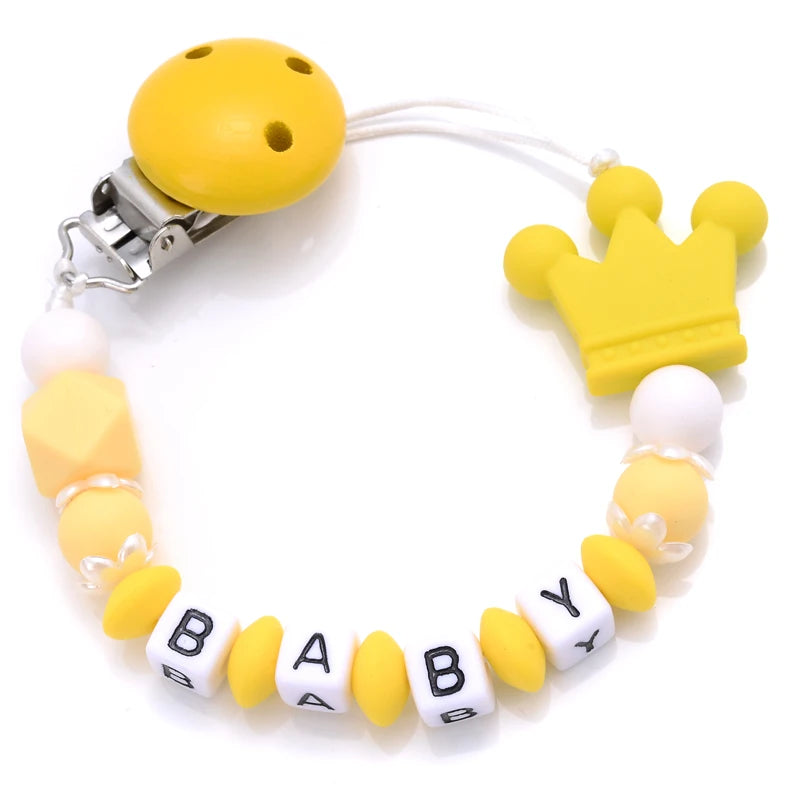 New Baby Crown Pacifier Clips Silicone Pacifier Chains Handmade Toddler Teething Chain Nipple Clip Chew Toys Not Customized