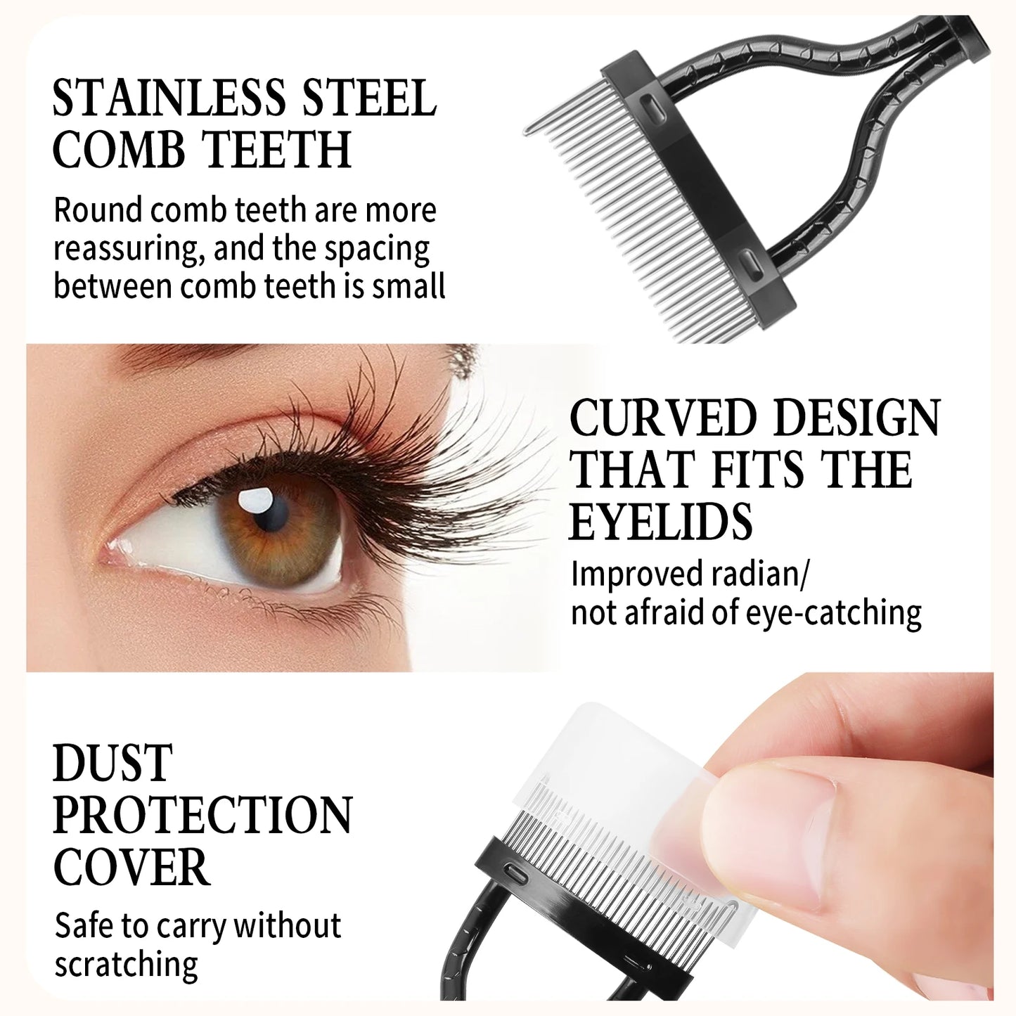 1-pack eyelash comb, eyelash separator - curved design, curling eyelashes to fit the eye shape, makeup tool with protective case