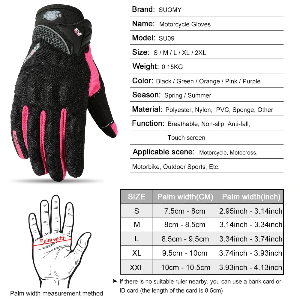 SUOMY Women Purple Motorcycle Gloves Touch Screen Full Finger Racing/Climbing/Cycling/Riding Sport Windproof Motocross Gloves