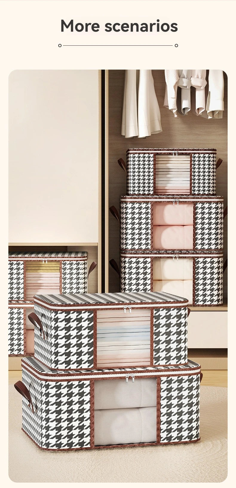 Visible Large Capacity Storage Box Portable Household Clothes Organizer With Handles Foldable Dustproof Quilt Zipper Container