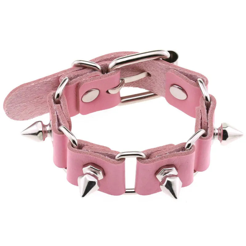 Pink Color Female Wide Leather Bracelets Punk Braided Bracelet for Men Women Wristband Charm Bracelets Male Gothic Jewelry