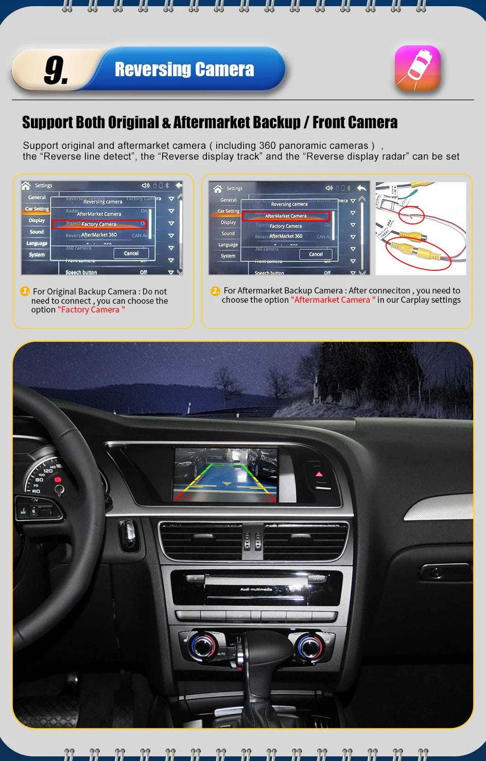 Wireless CarPlay Android Auto MMI Interface for Audi A4 B8 A5 Q5 2008-2016 with AirPlay Mirror Link Functions Reverse Camera