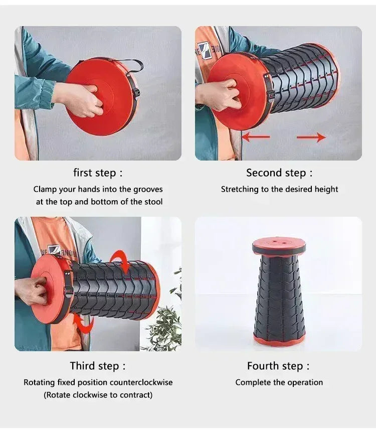 Folding Stool Heavy Duty Collapsible Telescoping Stool with Load Capacity 400lbs, Portable Retractable Stool for Camping Fishing