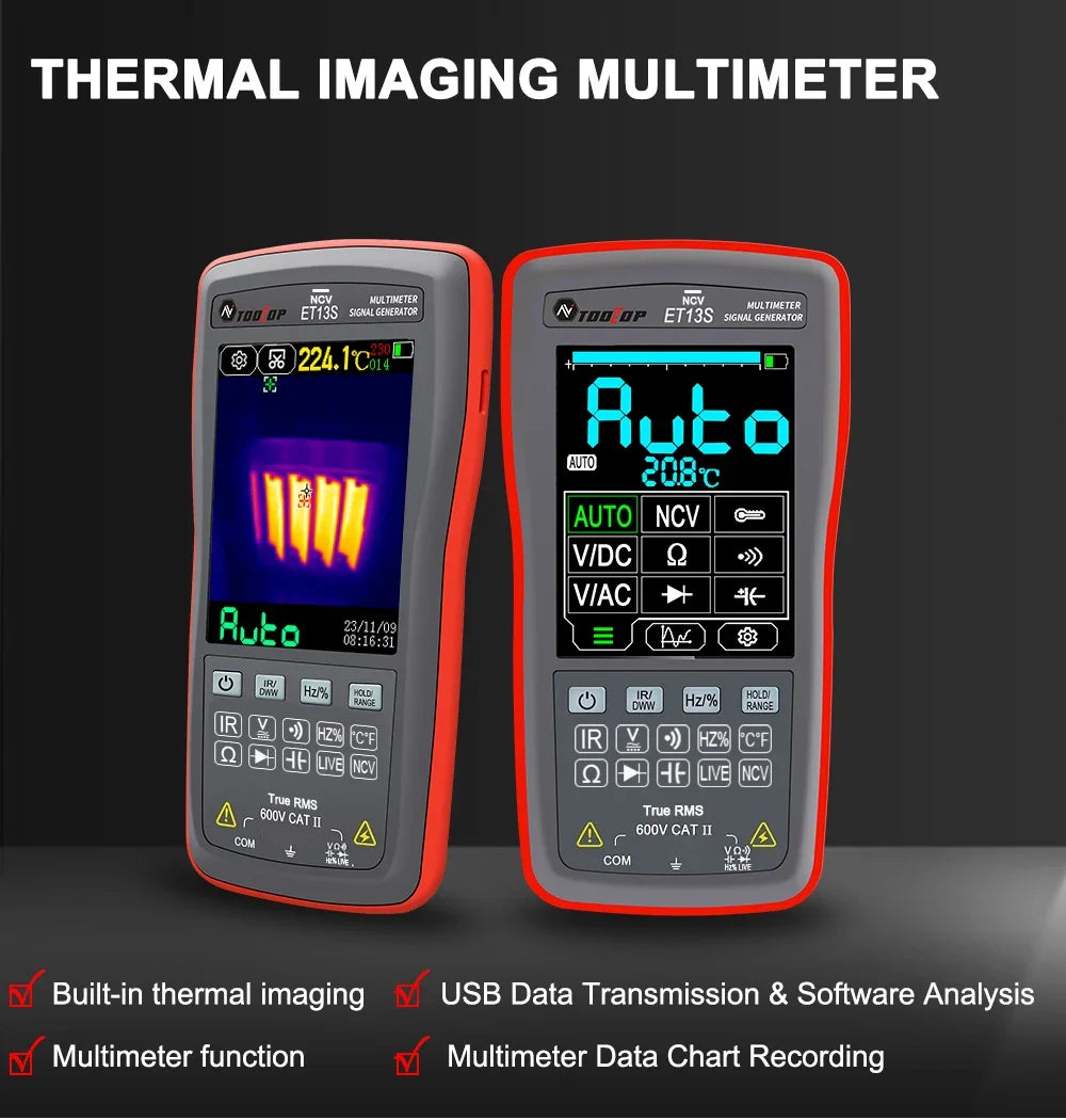 TOOLTOP ET13S Thermal Camera 192*192 Optional Macro Lens Thermal Camera Multimeter 9999 Counts Voltage Duty Cycle Diode Ohm Test