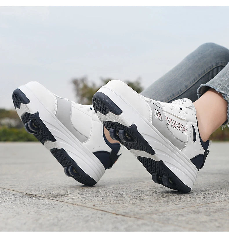 Student roller skates, detachable four-wheel roller skates, size 31-40 multifunctional sports shoes for boys and girls