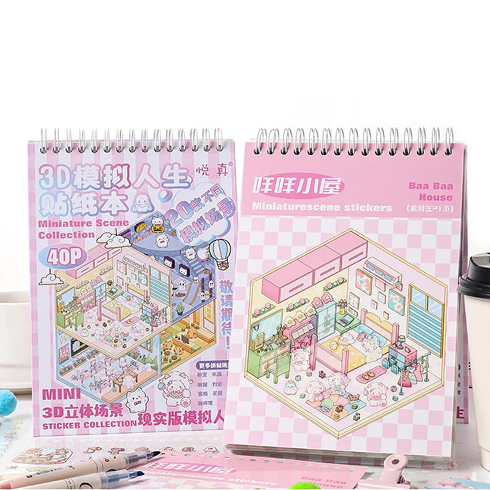 20Sences in Book 2.5D Landscape Sticker Album Cartoon Scene DIY Toy Game Festival Birthday Present Gift Box for Kid Girl Child