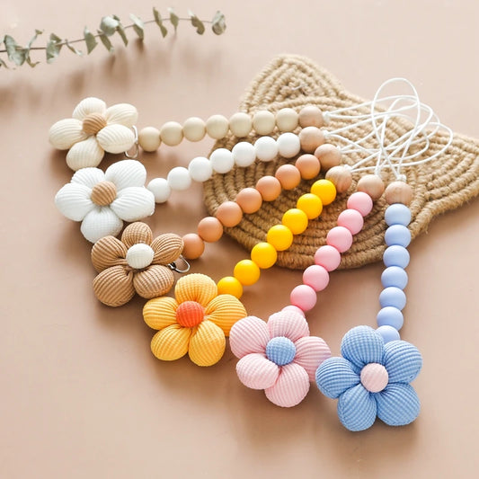 Baby Pacifier Chain Flower Shape Beech Wood Removable Clip For Handmade Baby Nipple Soother Chain Teething Toys Baby Accessories