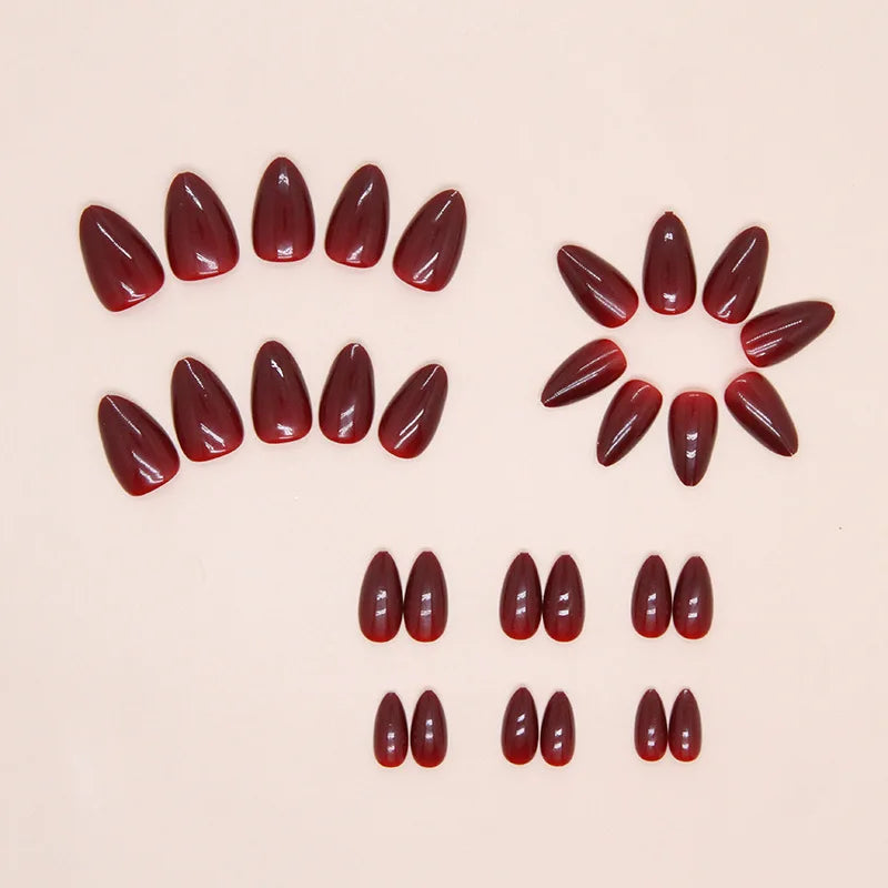 24 Almond Shaped Short Fake Nails+1 Nail File+1 Jelly Gel