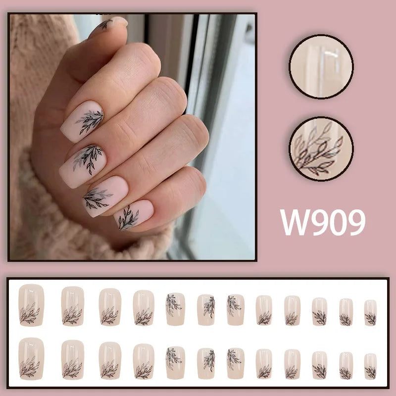 Mandarin Duck 24 Pcs Press on Nails Pink Gradient Fake Nails Glossy Artificial Finger Manicure Reusable False Nails