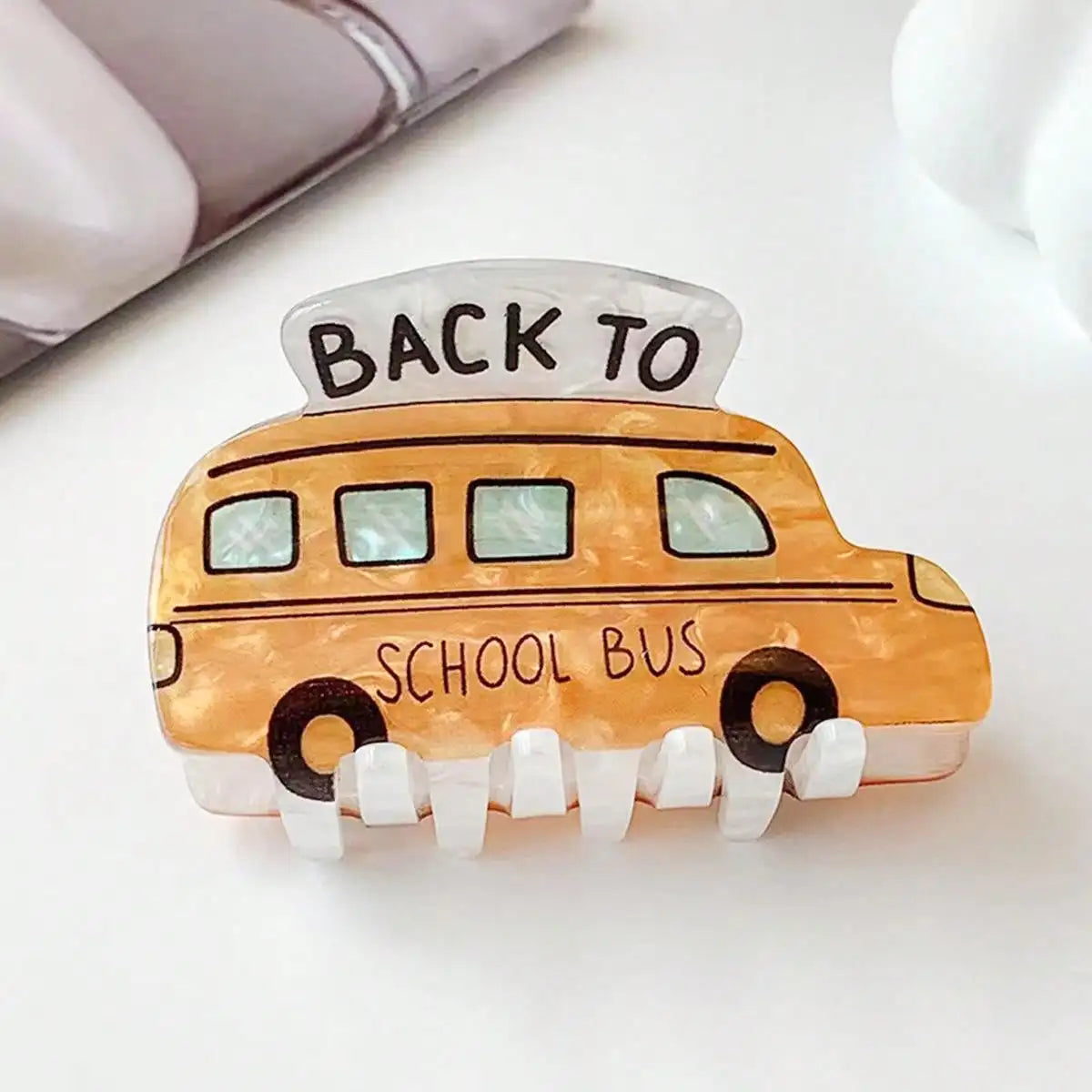 1pc Cartoon Cute Acrylic Cartoon Back to School School Bus, Pencil, Apple, and Calculator Style Hair Clip, Acrylic Hair Claw