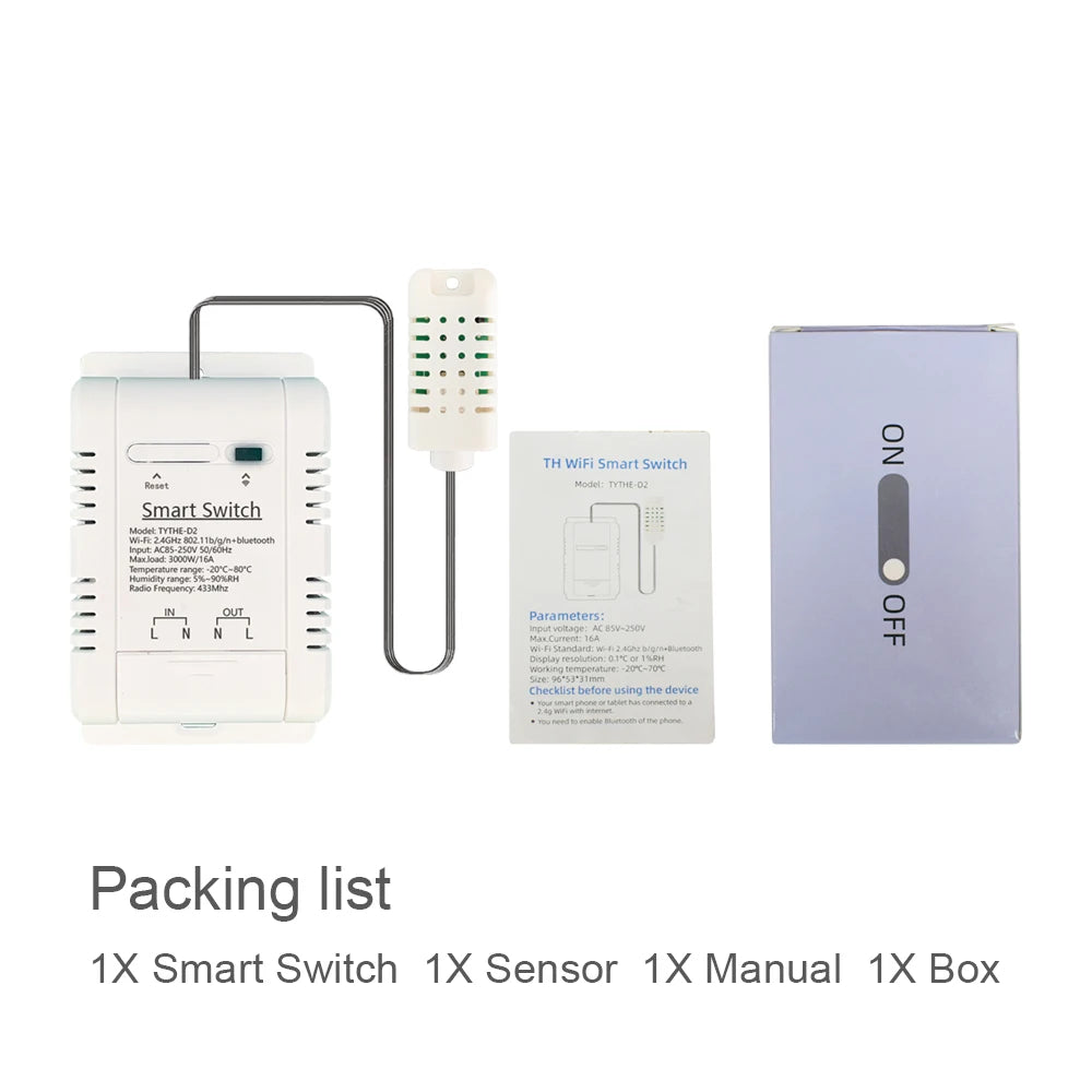 Tuya WiFi Switch 16A 3000W Wireless Control with Power Consumption Monitoring Temperature and Humidity Thermostat Alexa
