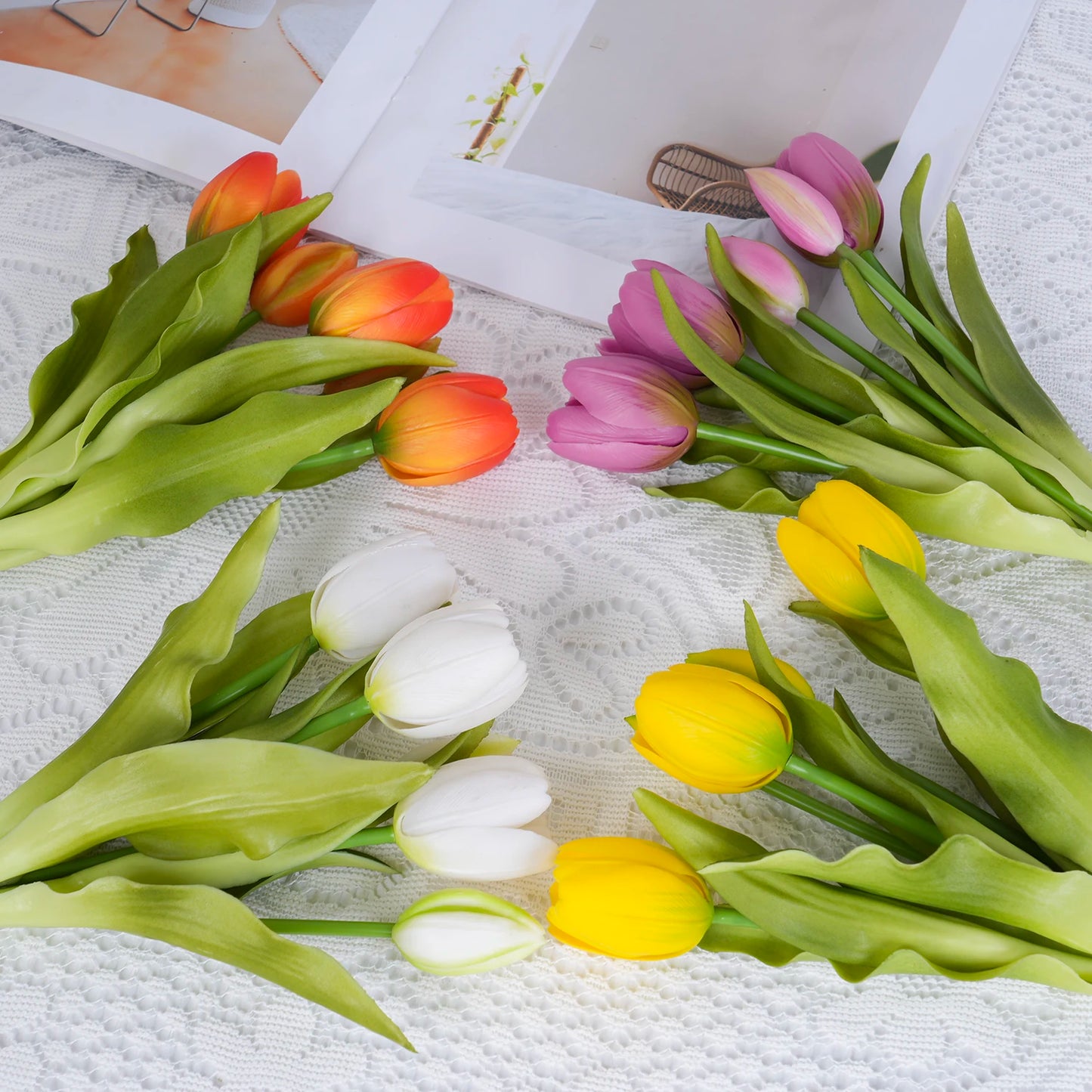 5pcs Artificial Tulip Bouquet Silicone Fake Flowers Party Decoration Living Room Table Centerpiece Floral Arrangement Decoration