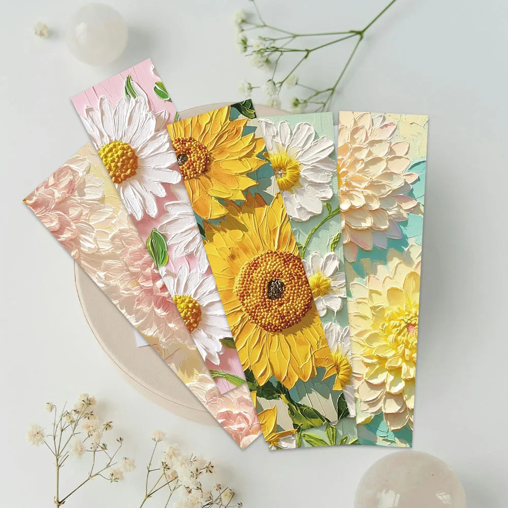 30pcs Aesthetic Oil Painting Colorful Flowers Paper Bookmarks DIY Library Office Page Marking Readers Page Marker Students Gift