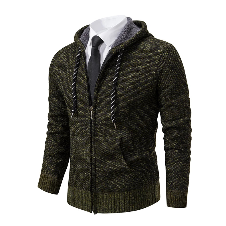 Men's trend in autumn and winter 2023 new plus velvet padded knit cardigan sweater coat