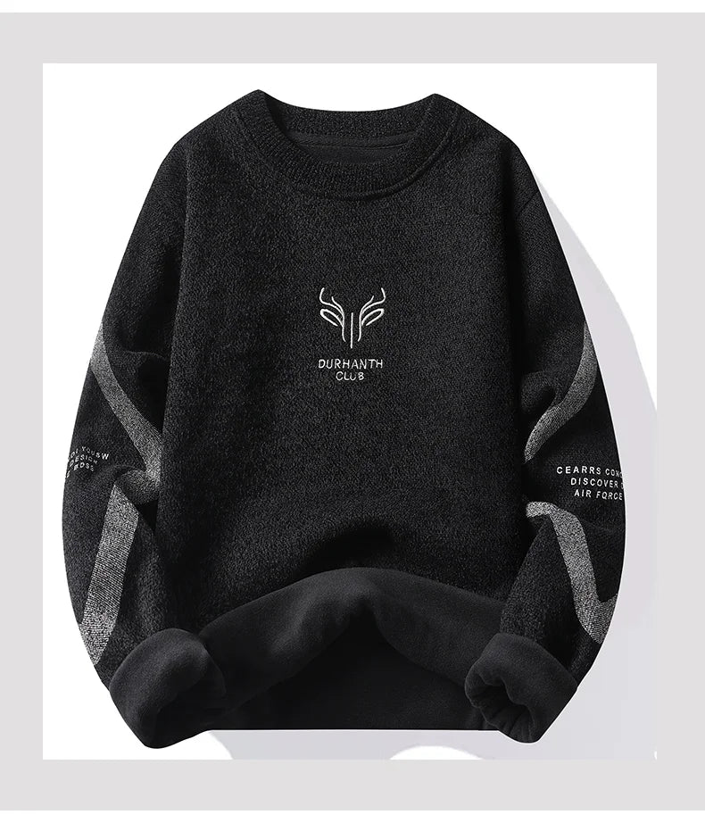 Mens Thickened Sweater Stripe Velvet Pullover Men's Winter Clothes Elegant Luxury Brand Fashion Knitted Sweaters