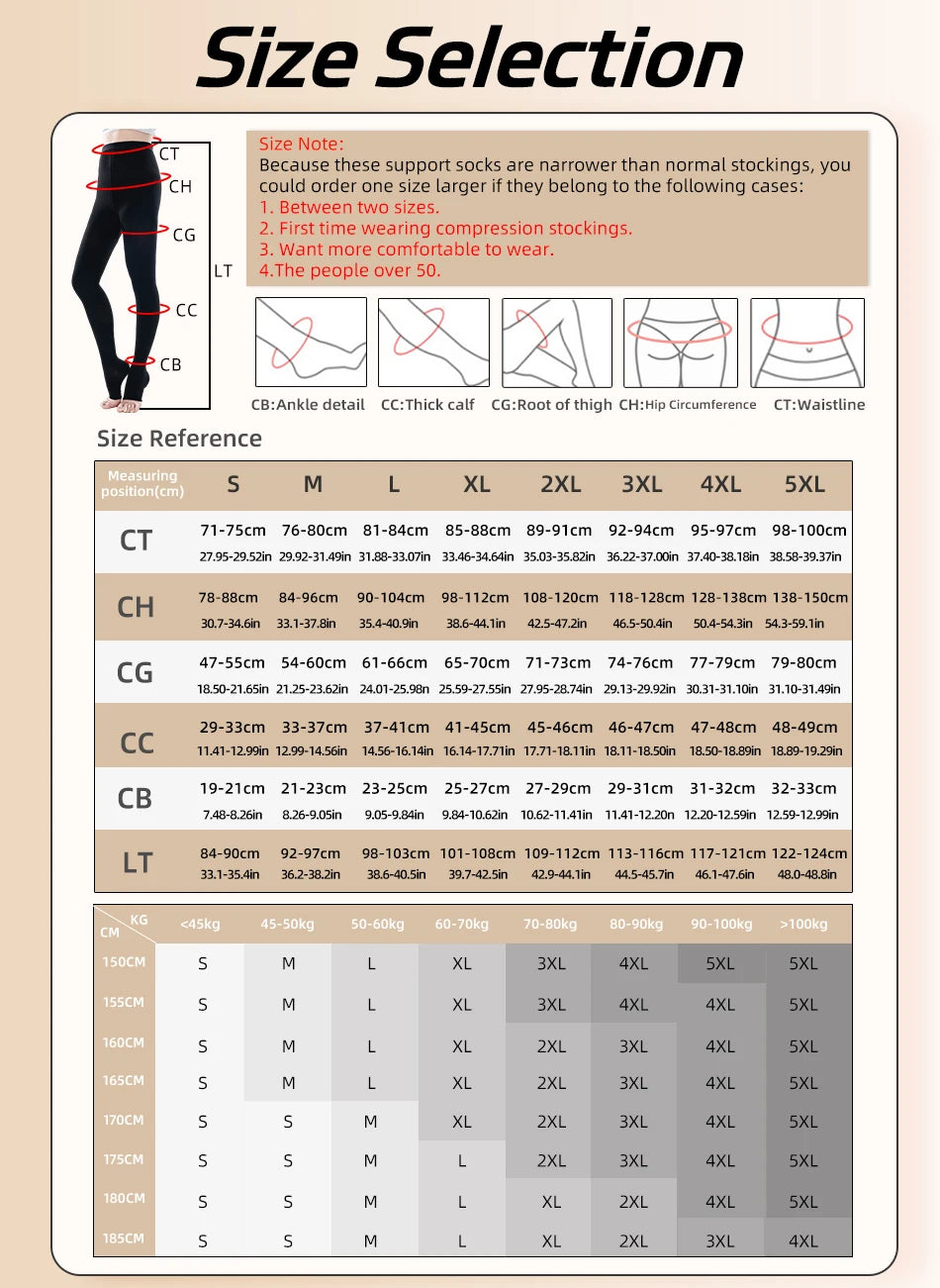 Medical Compression Pantyhose Stocking 20-30mmHg Women Thighs Open Toe Class 2 Pressure Support Varicose Vein Stocking Plus Size