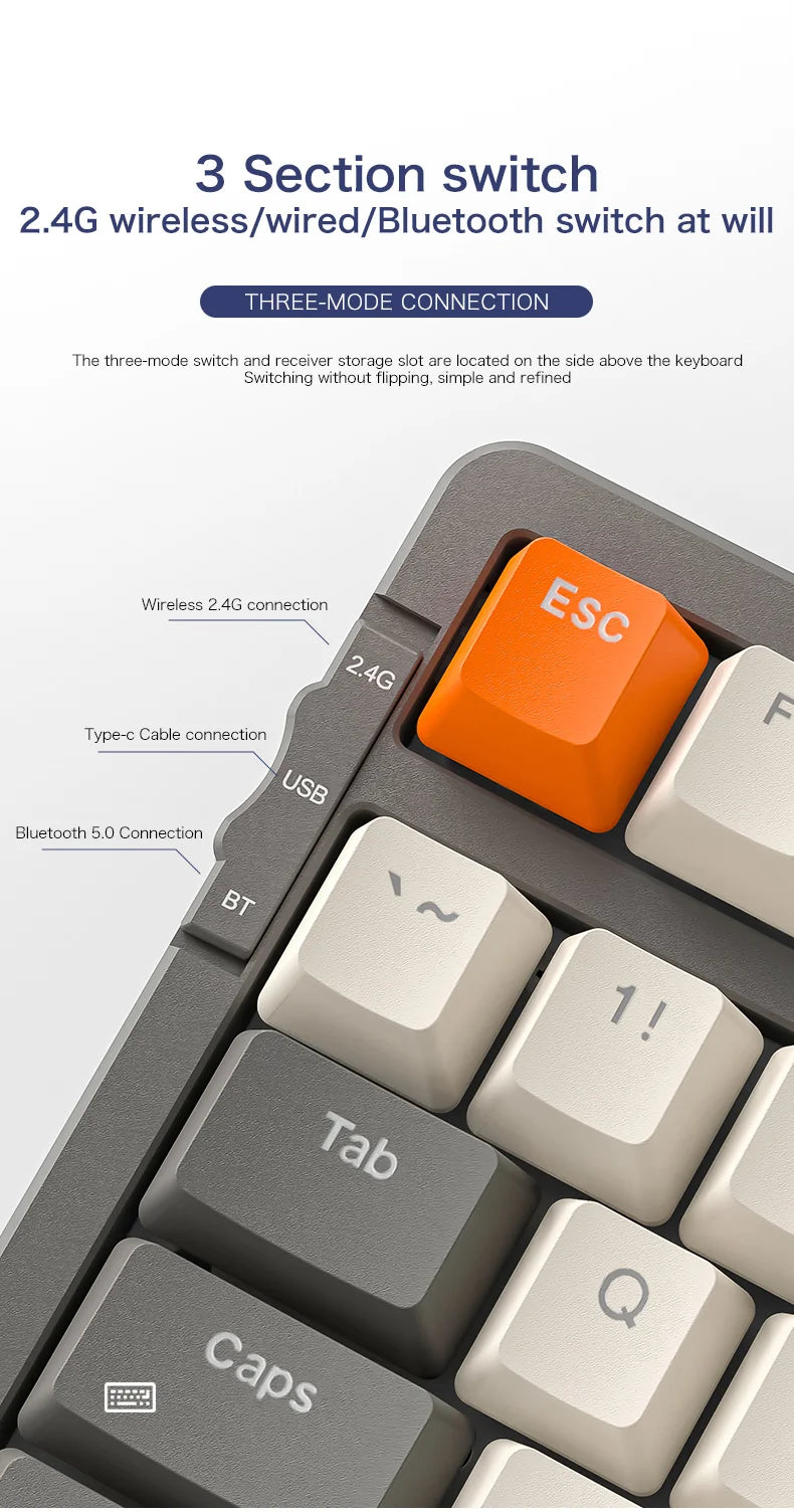 K8 100 Key Wireless Mechanical Keyboard Tri-mode Connection,Full Key Hot Swap,lighting Effects,Gasket Muffler Structure, Laptops