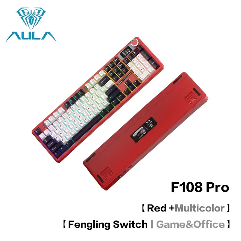 AULA F108pro Mechanical Keyboard Three-mode Bluetooth /2.4G/ Wired Customized Full-key Hot-swapable Gasket Structure RGB Light e