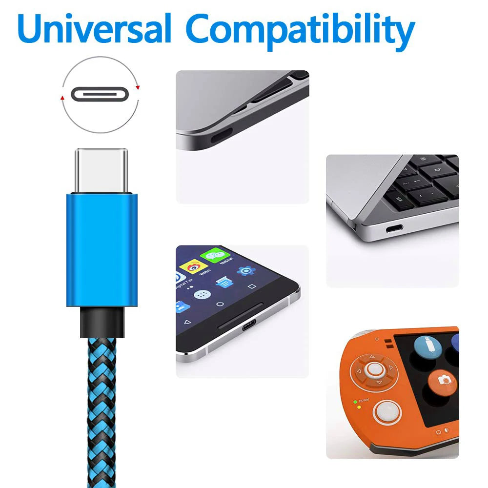 USB Type C Cable Date Sync 2.4A Fast Charging For Samsung Huawei Android Mobile Phone 1M 2M 3M Nylon Braided Wire Charger Cable