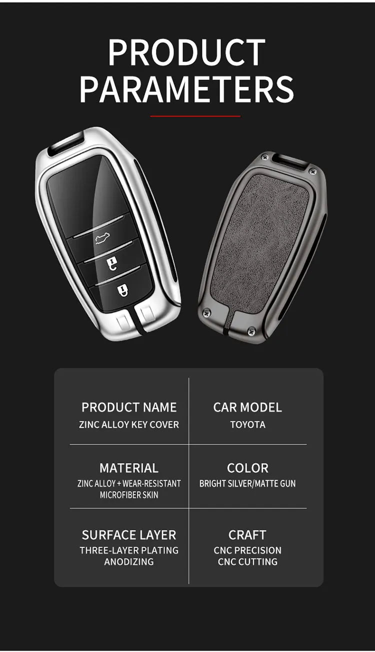 New Zinc Alloy Leather Car Key Case Cover Shell For Toyota CHR Hilux Fortuner Land Cruiser 200 Camry Corolla Crown RAV4 Highland