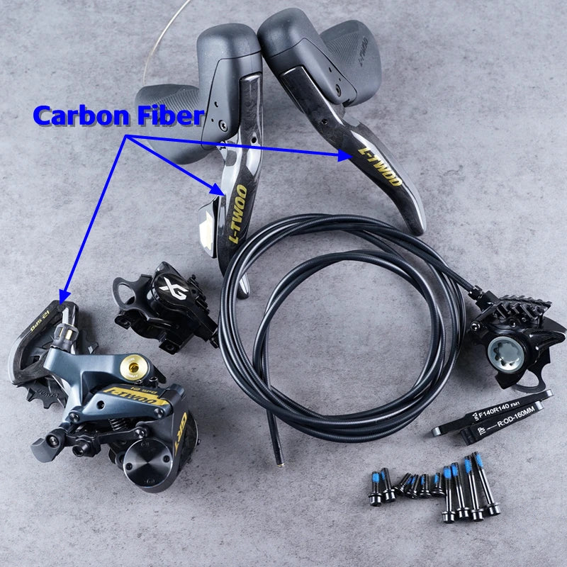LTWOO GRT / GR9 Disc 1x11s / 1x12s Gravel Hydraulic Disc Brake Groupset + ZRACE XG Flat Mount Brake Caliper, Carbon Fibre