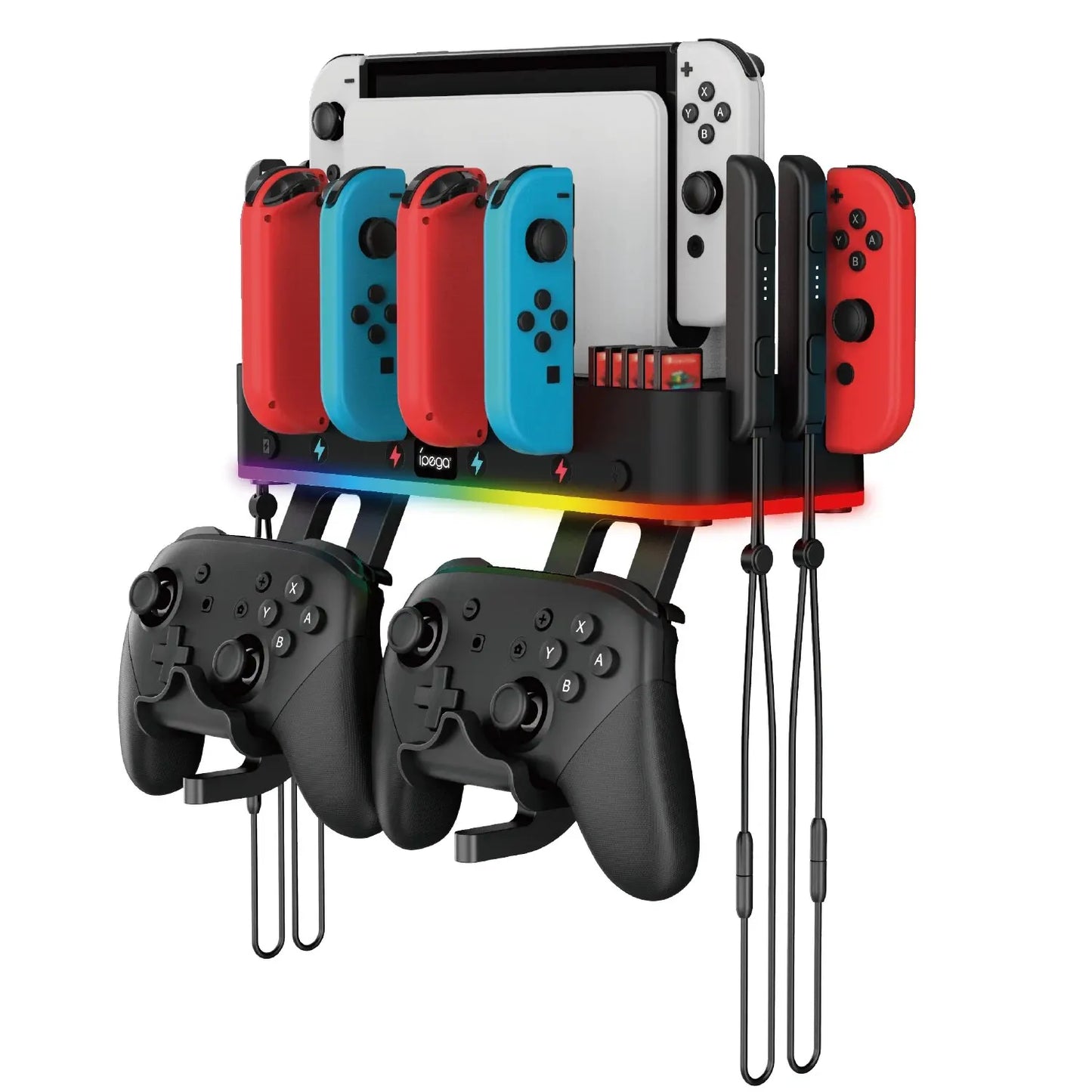 IPEGA PG-SW107 RGB Switch Wall Mount with Joy-Con Charger, Switch Holder for Nintendo Switch / OLED with Switch Organizer