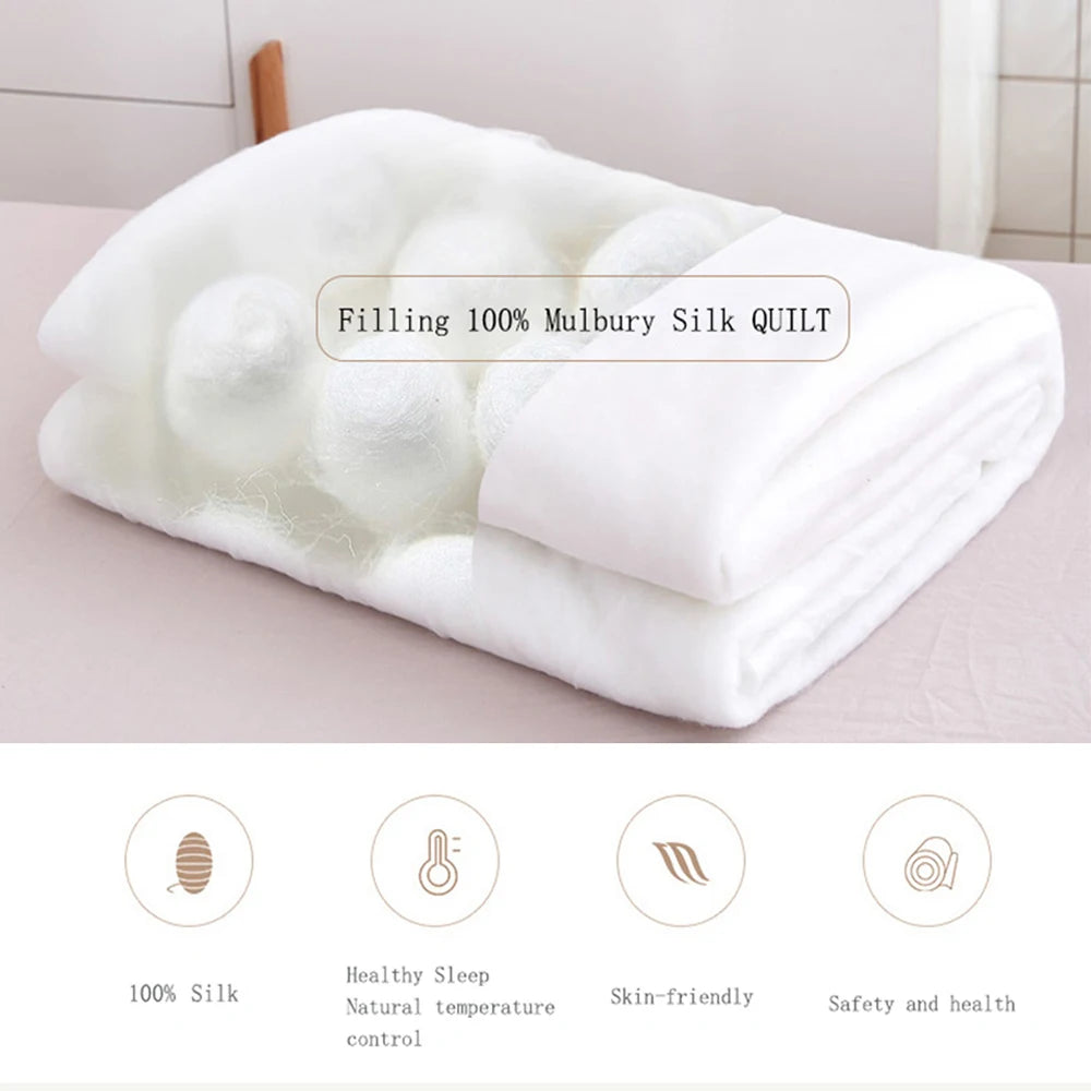 Sondeson Luxury Natural 100% Silk Quilt Warm Jacquard White Duvet Soft Comforter Queen King Silky Healthy Blanket For Sleep 1pcs