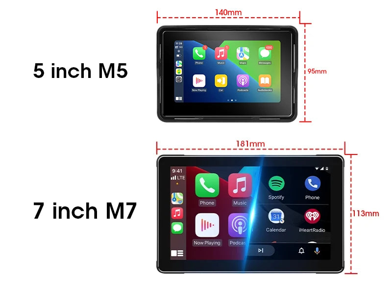 Srnubi 7 inch Portable Motorcycle DVR LCD Display GPS IPX7 Waterproof For Wireless Apple CarPlay Android Auto Airplay Monitor