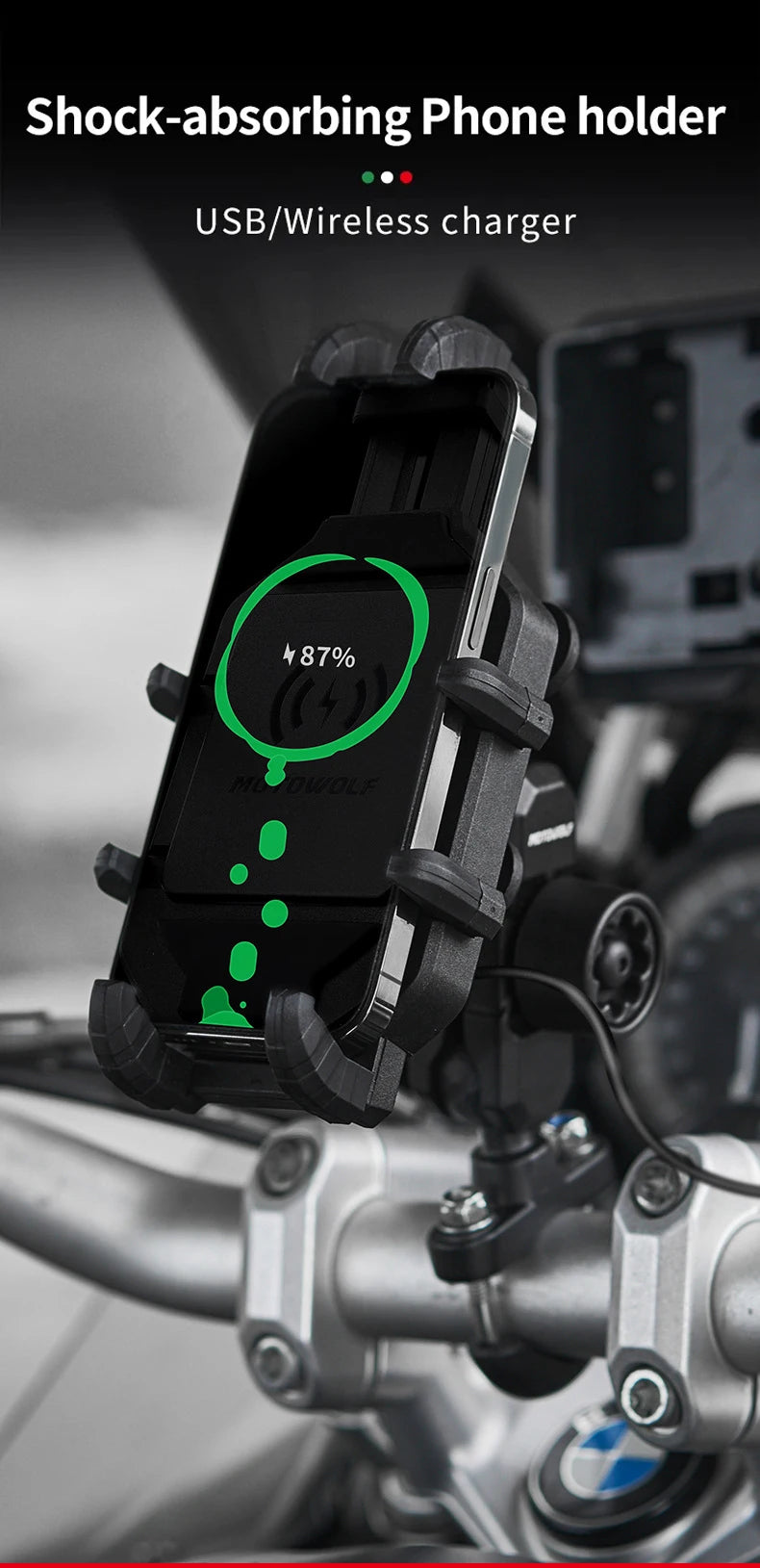 Motorcycle Wireless Charging Phone Holder Cradle 3.0 Quick Charger GPS Moto Support Cellphone Handlebar Mount for 4-7 inch Phone