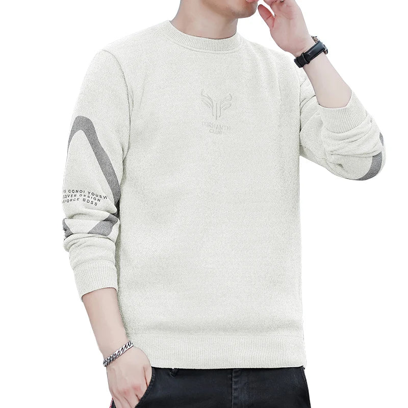 Mens Thickened Sweater Stripe Velvet Pullover Men's Winter Clothes Elegant Luxury Brand Fashion Knitted Sweaters