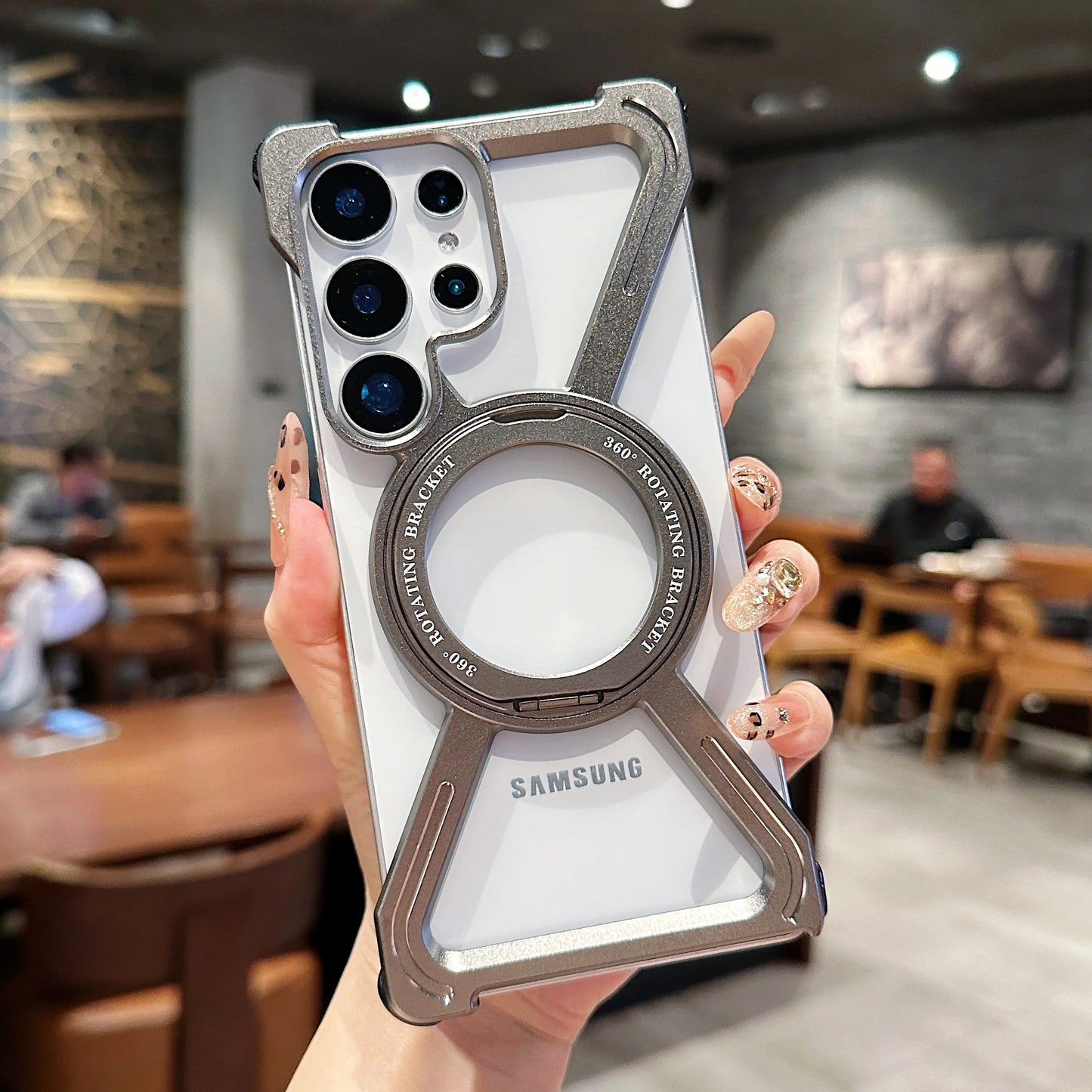 Aluminum Alloy Magnetic Case For Samsung Galaxy S23Ultra S24Ultra S25Ultra S26 Ultra 360° Rotation Holder Frameless Phone Cover
