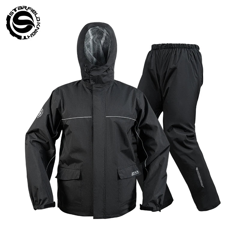 Star Field Knight Black Motorcycle Rider Raincoat Suit Men Women Riding Waterproof Clothes Raincoat Rainpants Split 2Pcs/set