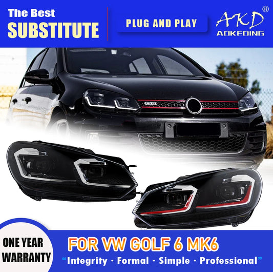 AKD Head Lamp for VW Golf 6 MK6 LED Headlight 2009-2012 Headlights Golf6 DRL Turn Signal High Beam Angel Eye Projector Lens