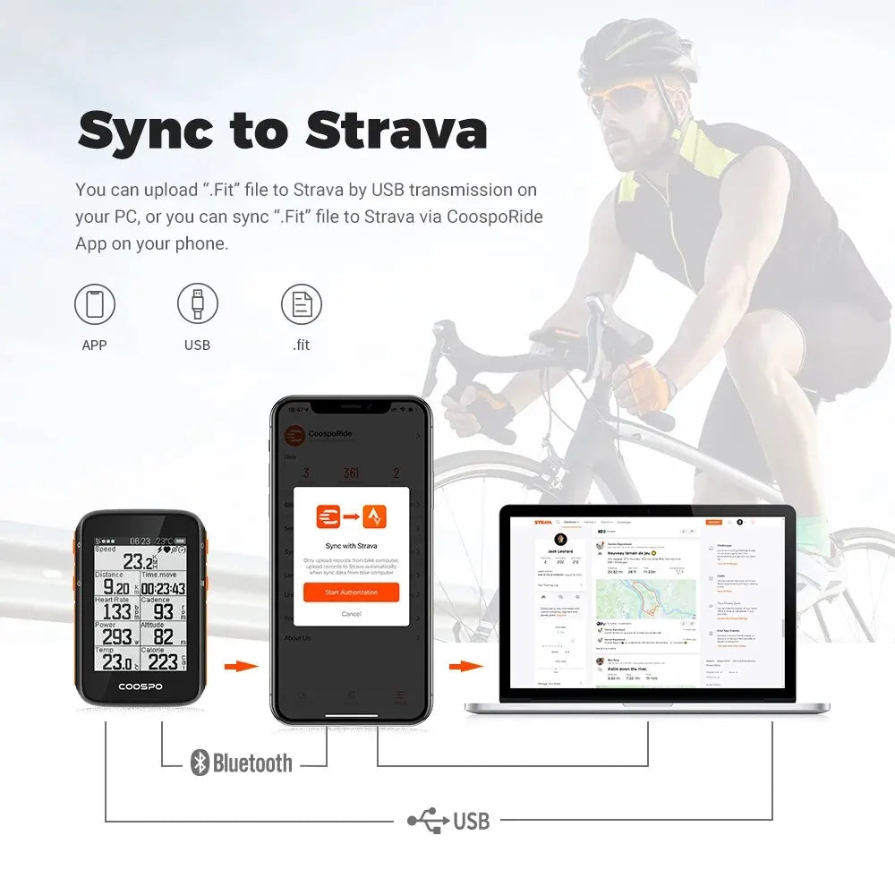 COOSPO BC200 Wireless Bicycle Computer GPS Bike Speedometer Cycling Odometer 2.6in Bluetooth5.0 ANT+ APP Sync Slope Altitude