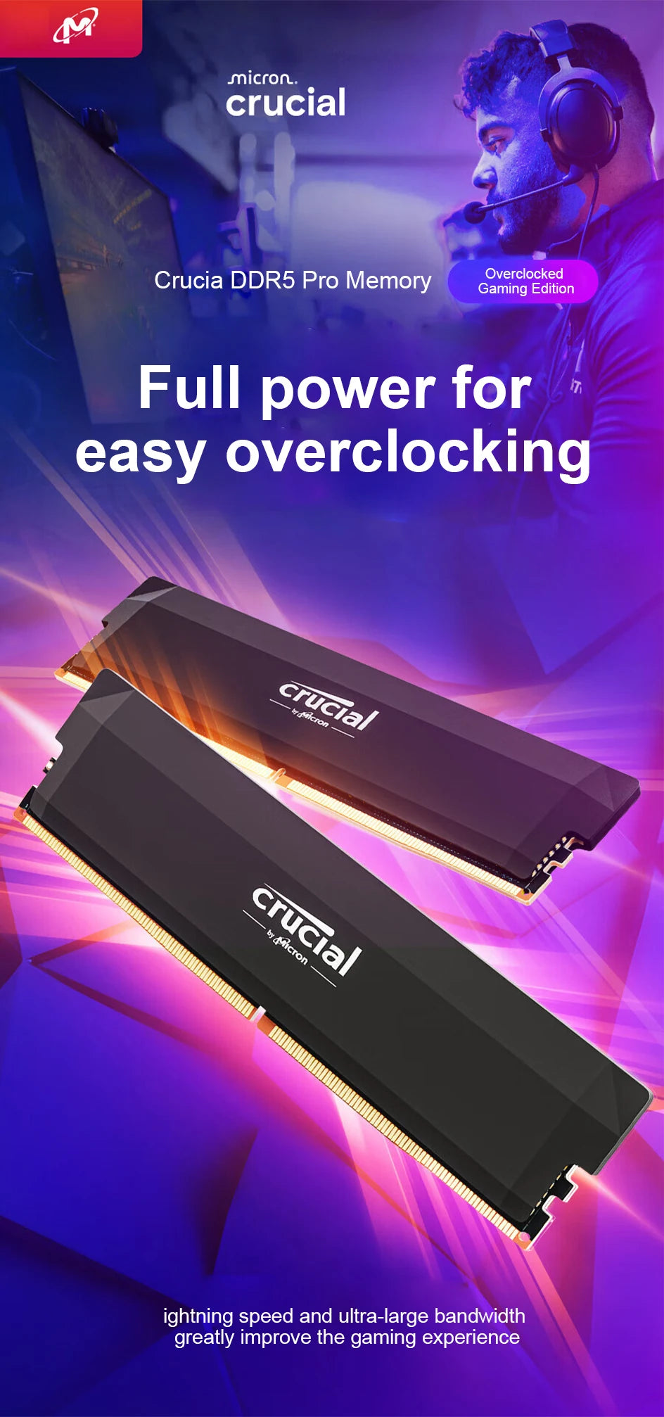Crucial Pro DDR5 RAM 16GBx2 6400MHz 6000MHz Overclocking Desktop Gaming Memory Intel XMP 3.0 & AMD EXPO Compatible for PC Gamer