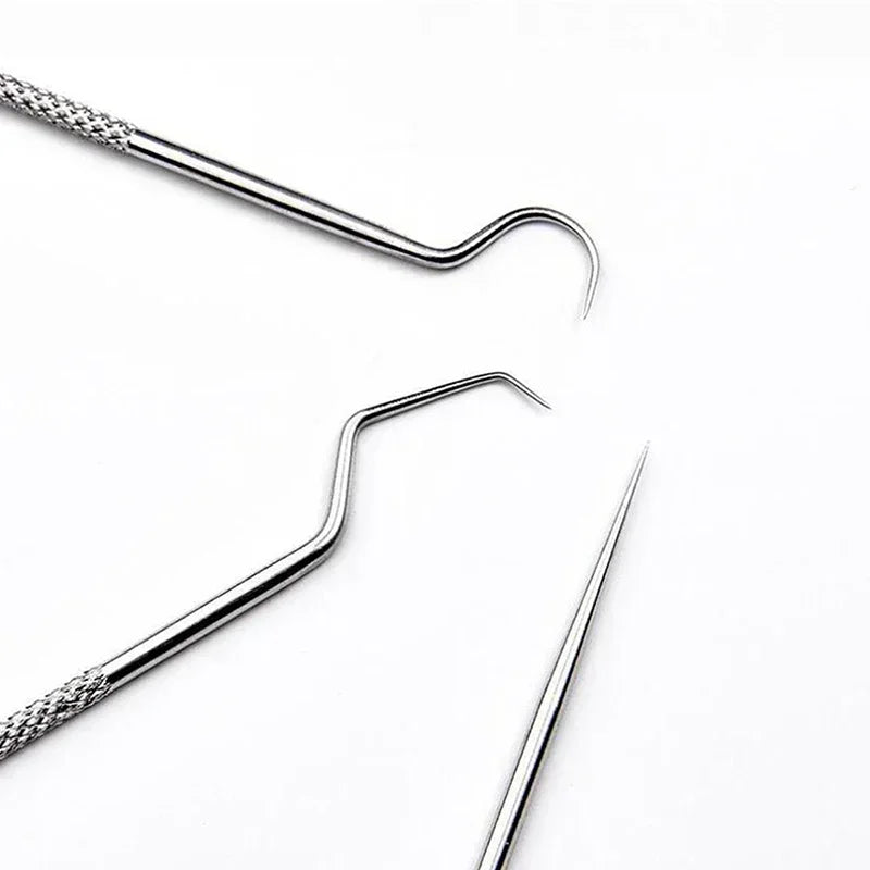 Portable Dental Tool Set Flossing Tooth Picking Tool Metal Stainless Steel Spiral Ear Pick Spoon Kit Oral Hygiene Tartar Removal