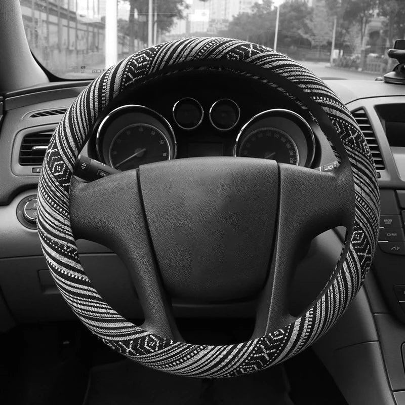 5mm Universal Size Flax Striped Car Seat Covers with Seat Belt Pads Steering Wheel Cover Full Set Fit For Most Car SUV Van Truck