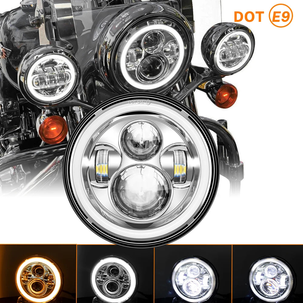 Classic 7 Inch  Motorcycle Led Headlight For Harley Yamha Honda 7" Headlight  Motorcycle LED lamp Cafe Racer DRL H4 Headlamp
