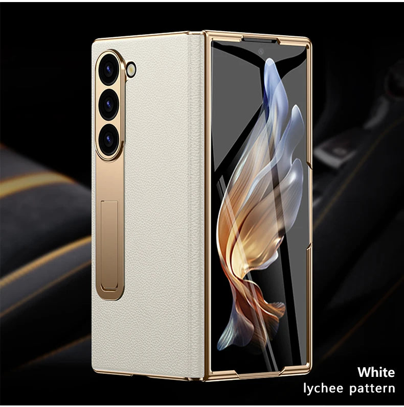For Samsung Z Fold 7 6 5 4 3 Genuine leather Magnetic Hinge Full protective phone Case holder Kickstand fold6 Shockproof Cover
