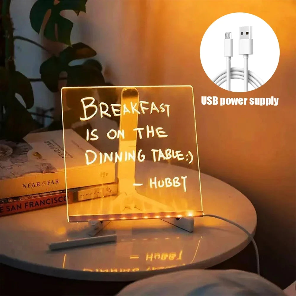 Light Up Acrylic Message Board Rewritable DIY Children's Glowing Drawing Board Message Lamp With Colorful Pens