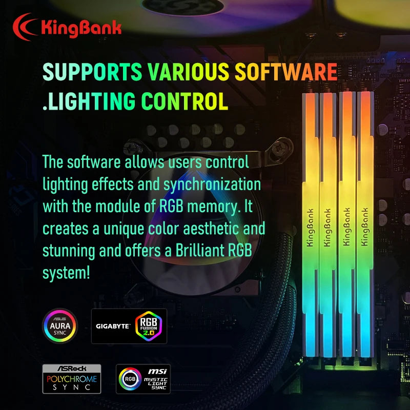 Kingbank RGB Memory Module DDR4 3600mhz 8GBx2 16GBx2 Desktop Intel Computer Memory Memoria RGB Light Strip Granules Hynix