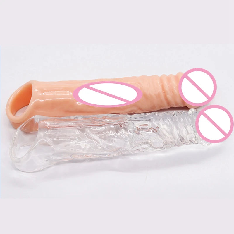 Large Penis Extension Sleeve Reusable Soft and Stretchable Delayed Ejaculation Condoms Male Dildo Extender Male Sex Toys