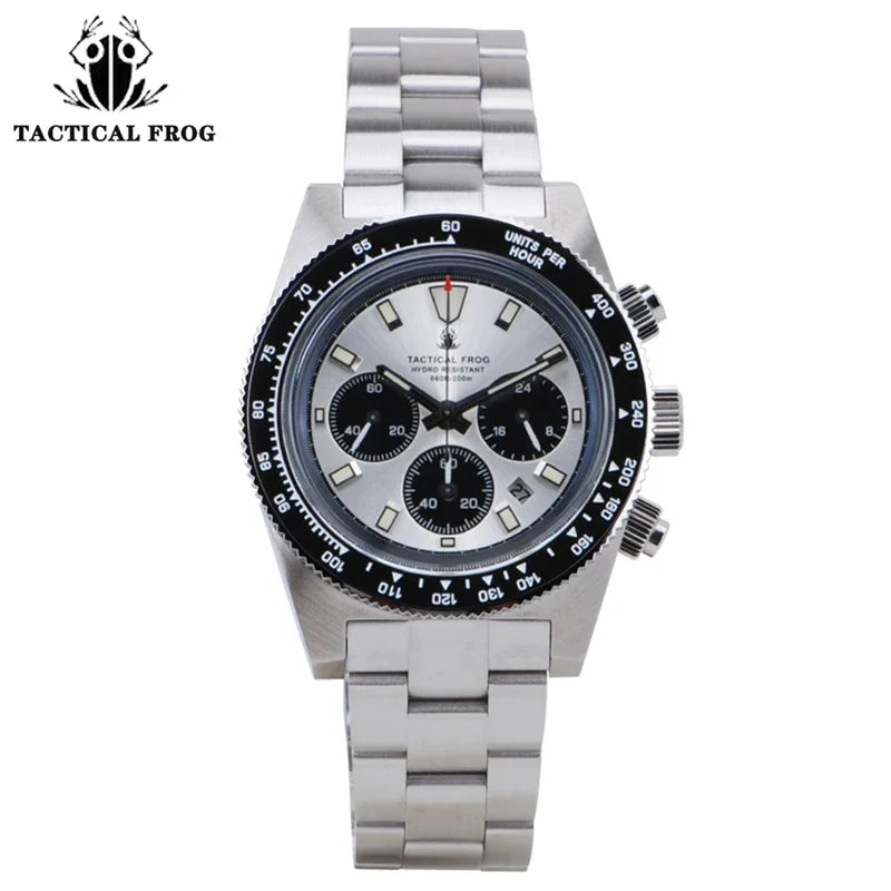 Tactical Frog Chronograph Watch Sapphire Crystal Mirror Ceramic Bezel V2 Solar VS75A Eco-Drive Quartz 20Bar Luminous Mens Watch