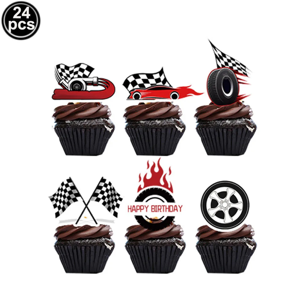 Traffic Cones and Racing Checkered Flags Black White Flags Kids Racing Theme Decorations for Race Car Birthday Party Supplies