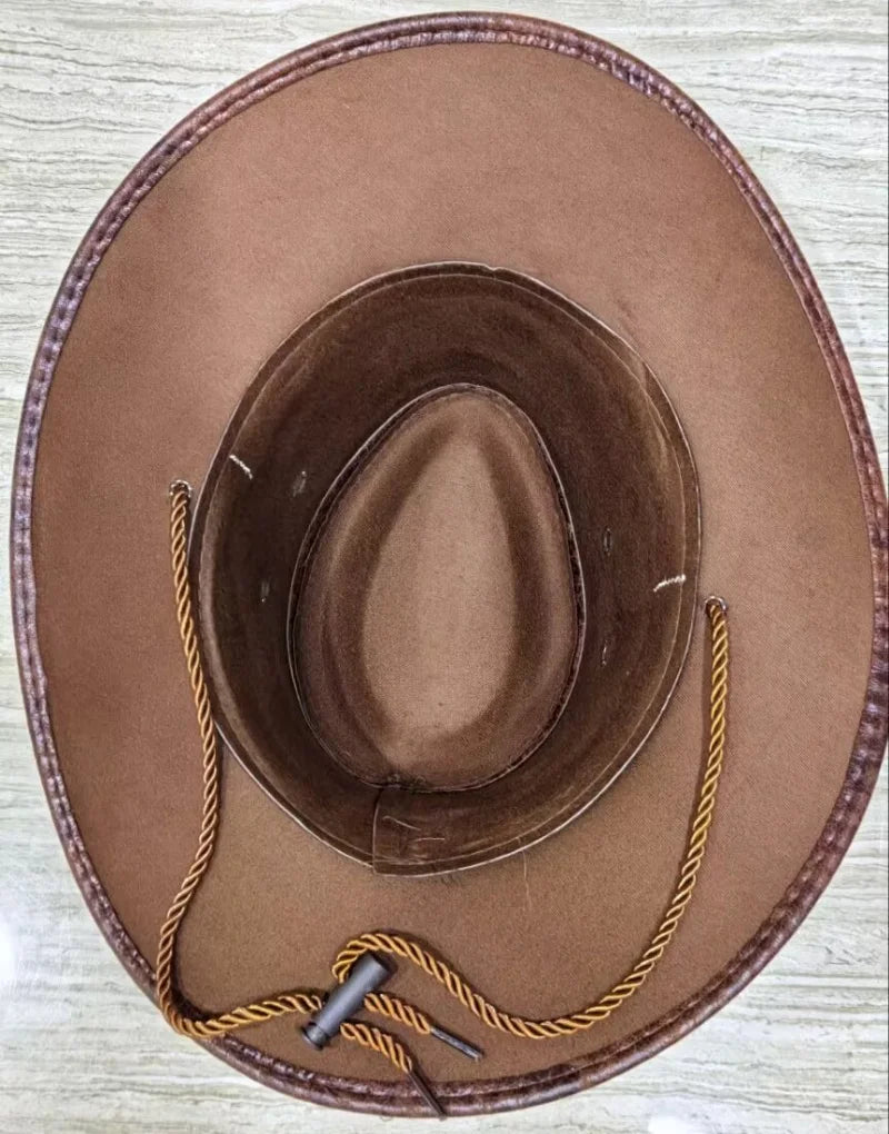 Faux Leather Western Cowboy Hats For Women Men Vintage Gentleman Dress Hats Panama Cowgirl Jazz Cap Sombrero Hombre