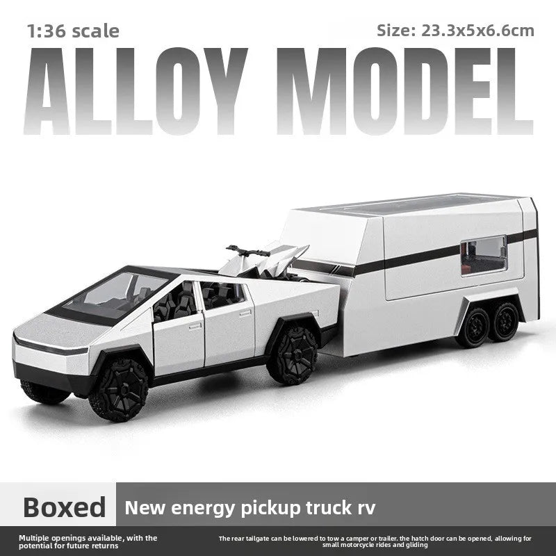 1:36 Realistic Alloy New Energy Pickup RV Model, Pull Back Diecast Toy Car, Collectible Vehicle, Perfect Birthday Gift
