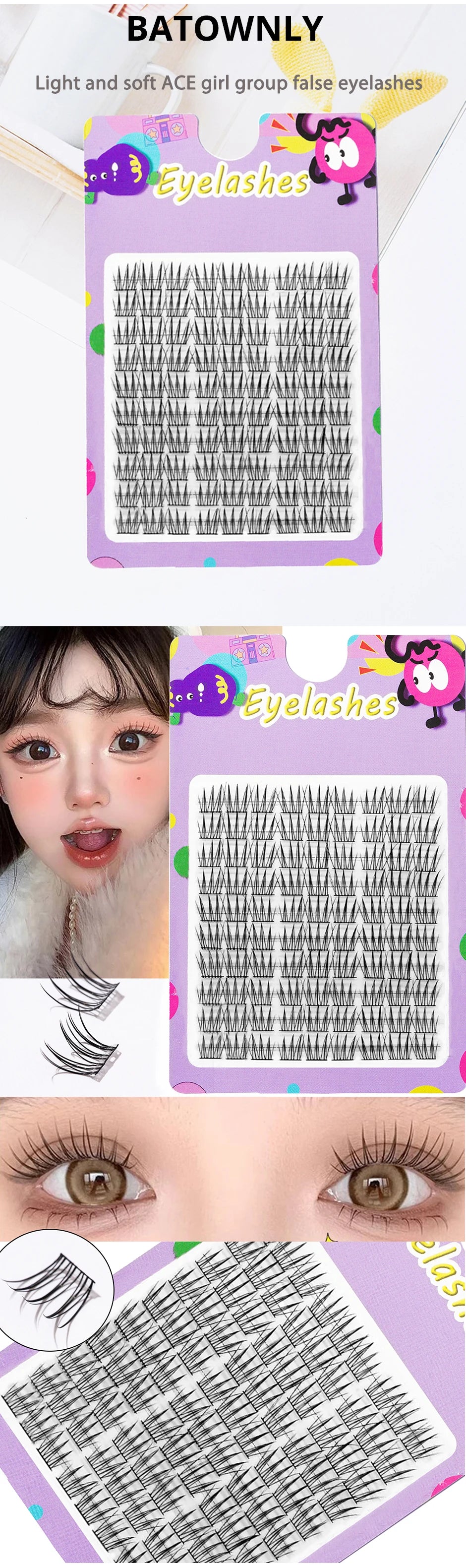 90duo Girl Group Eye Nature Trilogy Comics False Eyelash,Soft And Light, Single Cluster Of DIY Eyelashes