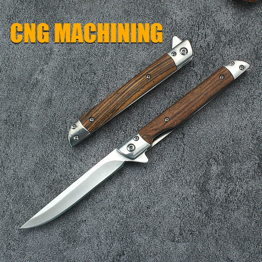 Portable Damascus Carry Pocket Knife Survival Knife Folding Knife Outdoor Tactical Knife Survival Camping Knife Wooden Handle