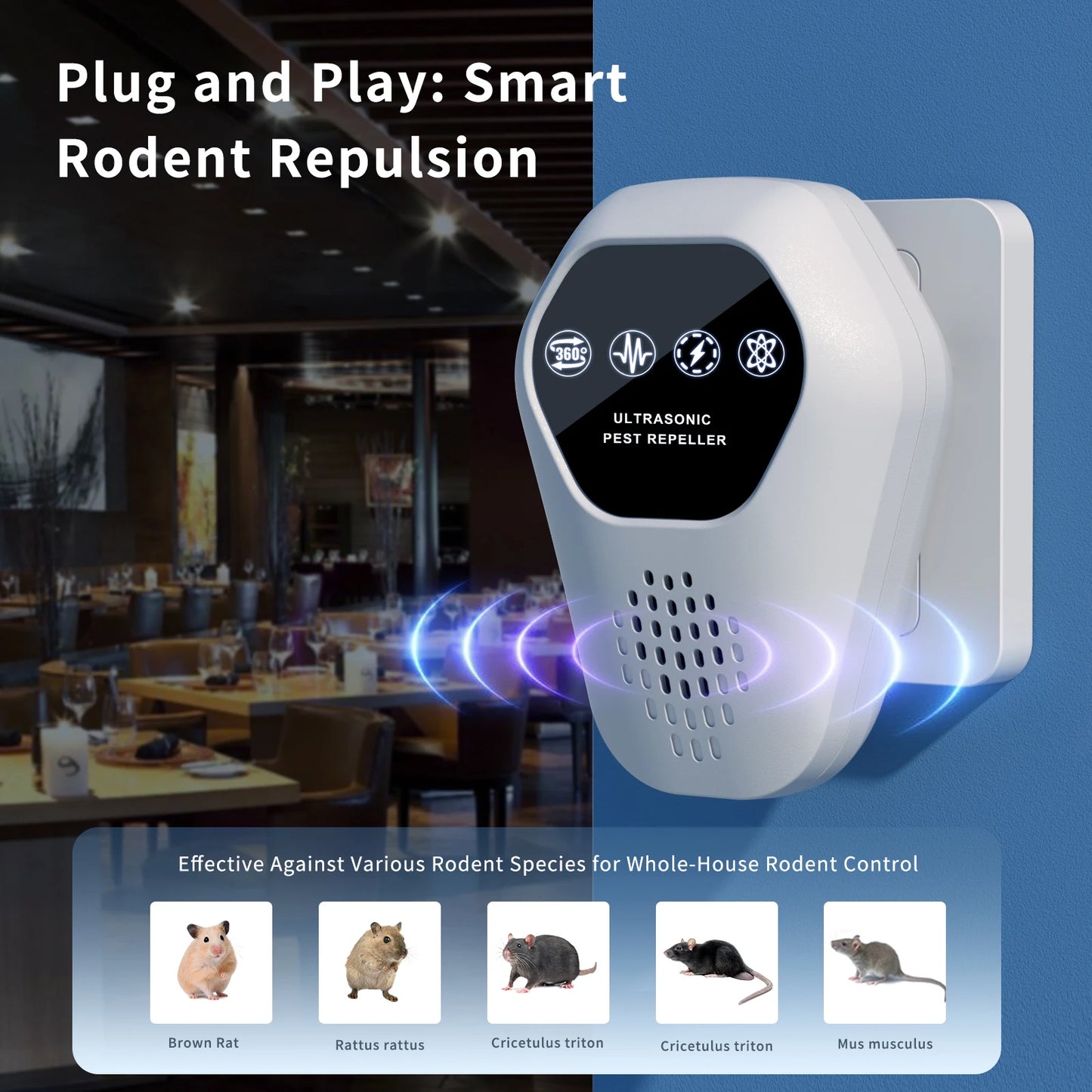 Ultrasonic Mosquito Repeller Rat Repeller Intelligent High-power Warehous Kitchen Variable Frequency Cockroach Pest Repeller New